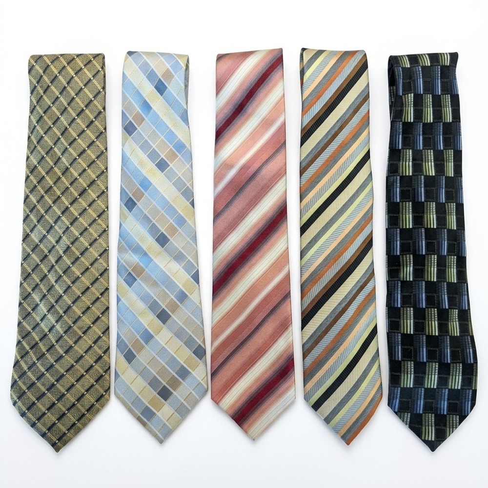 Vtg Neck Tie Lot, 5 Ties Boca Classics Geoffrey Beene Van Heusen Knightsbridge